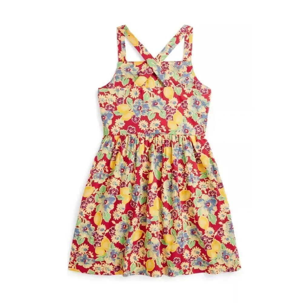 Polo Ralph Lauren NWT Girls Classic Portifino Lemon-Floral Slub Dress Multicolor